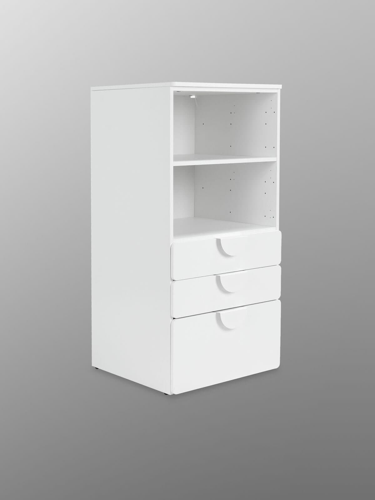 Стеллаж Пикси, с тремя выдвижными ящиками 60x57x120, белый (робкий подснежник) 16