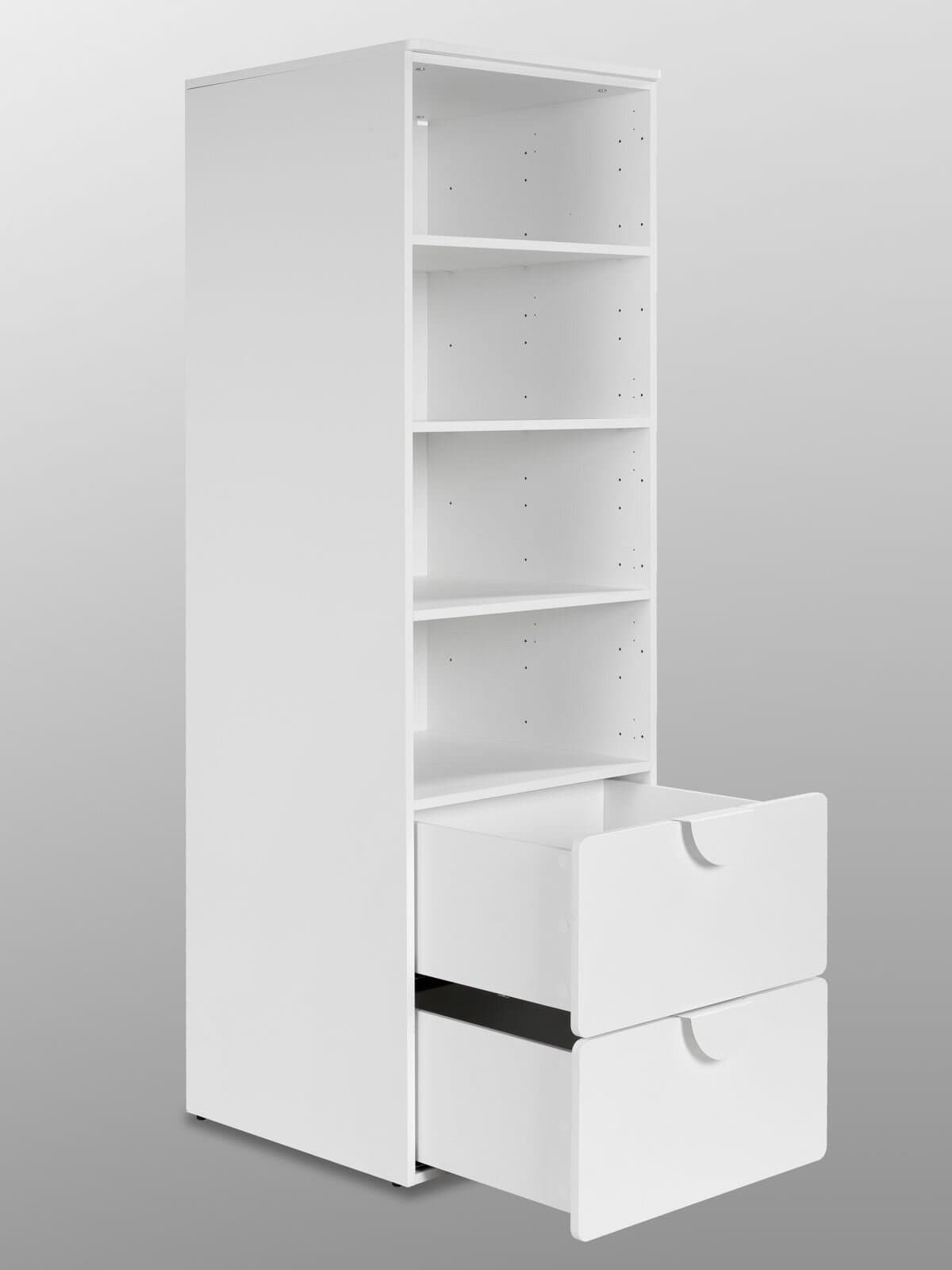 Стеллаж Пикси, с двумя выдвижными ящиками 60x57x180, белый (робкий подснежник) 17
