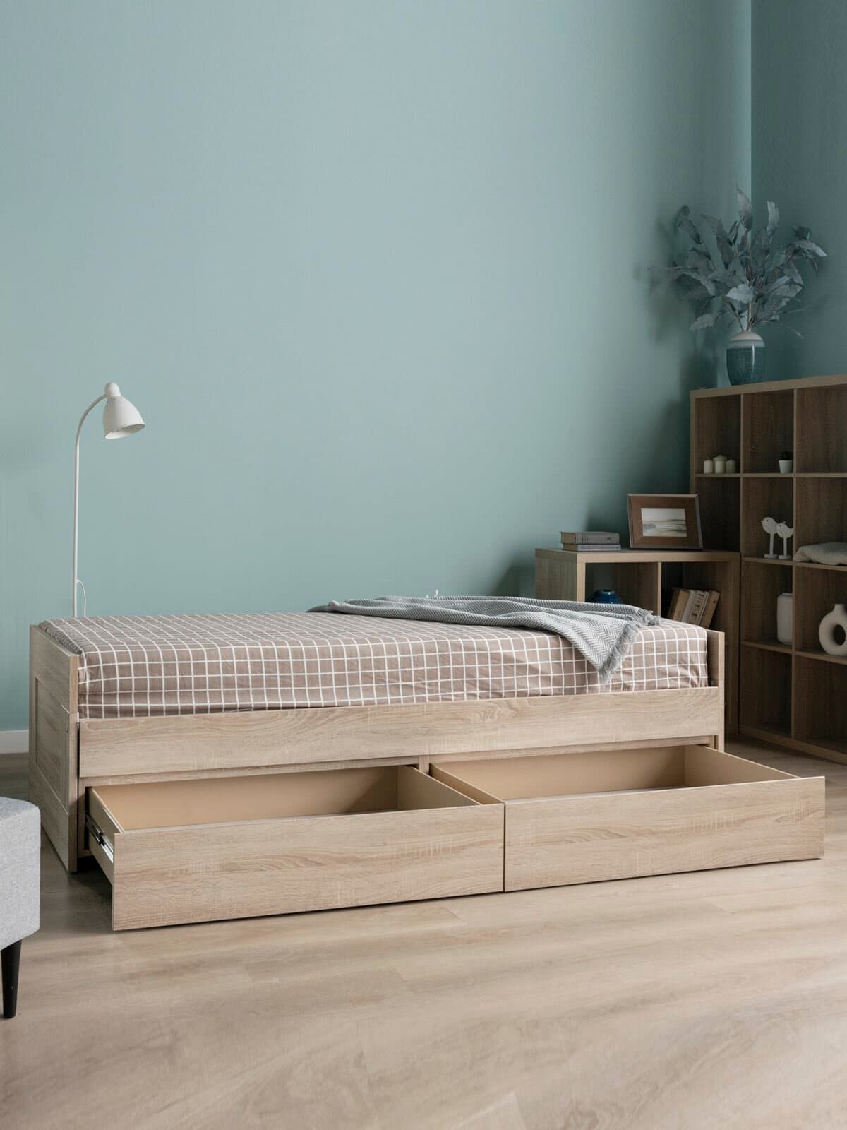 Кровать раздвижная Сириус, с ящиками, 90х200/180х200 см, дуб сонома 5