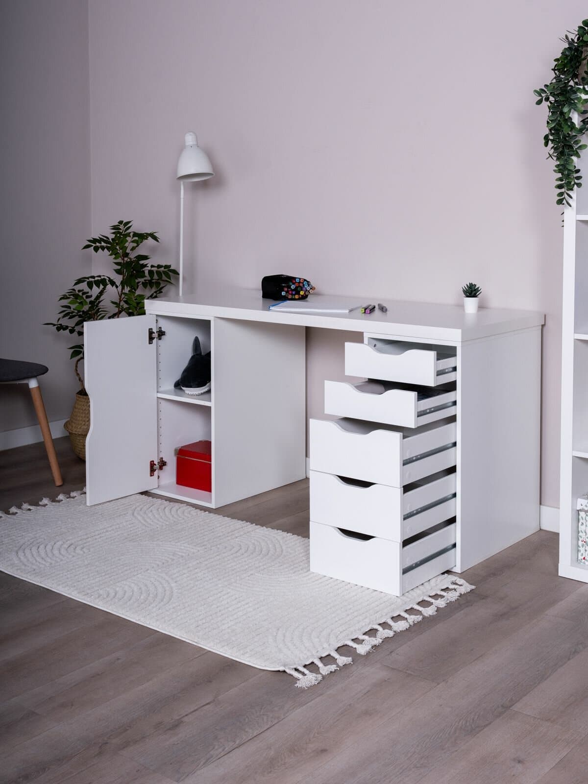 Стол письменный Ингар, с дверцей и 5 ящиками, 140x75x55, белый 5