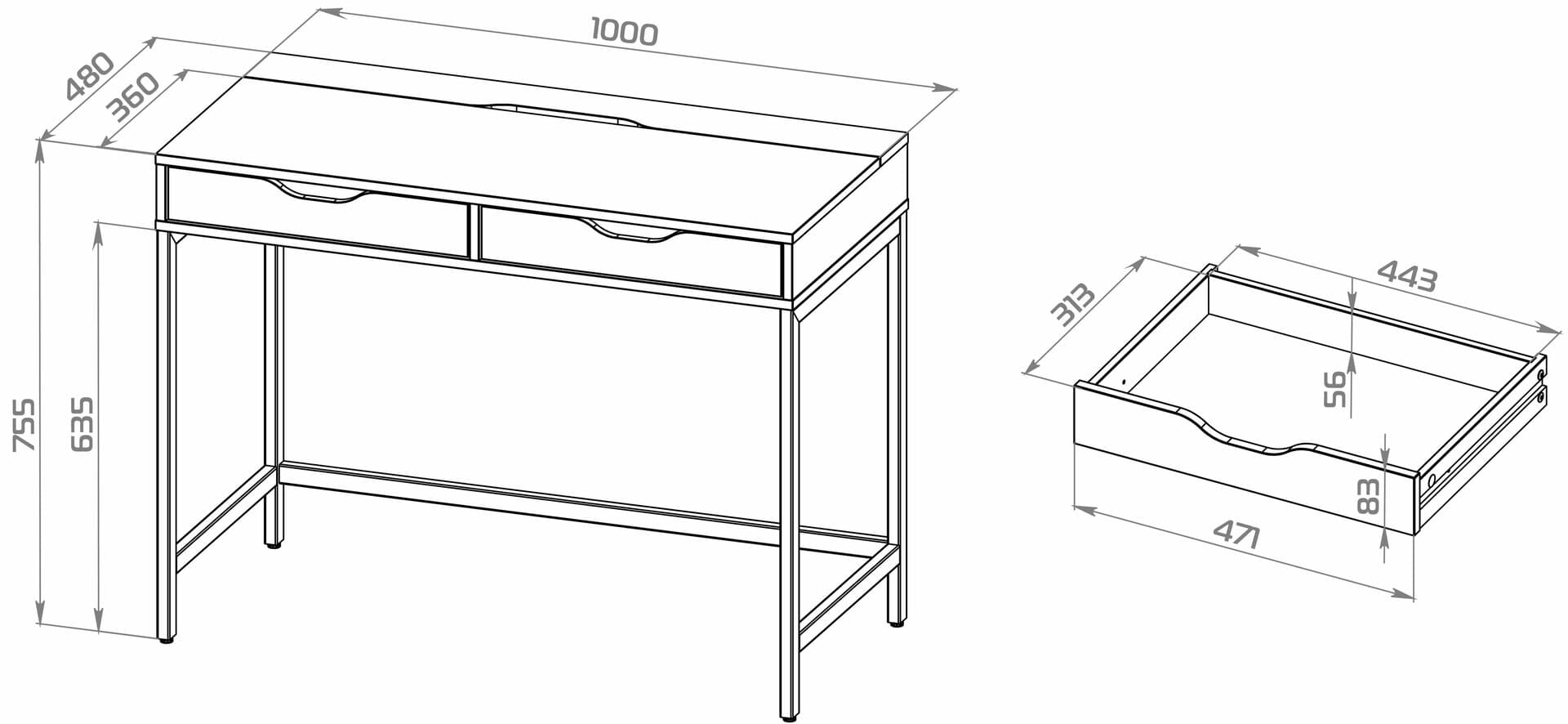 Стол письменный на металлических ножках Ингар Д 100x48x76, серо-бирюзовый/черный 6
