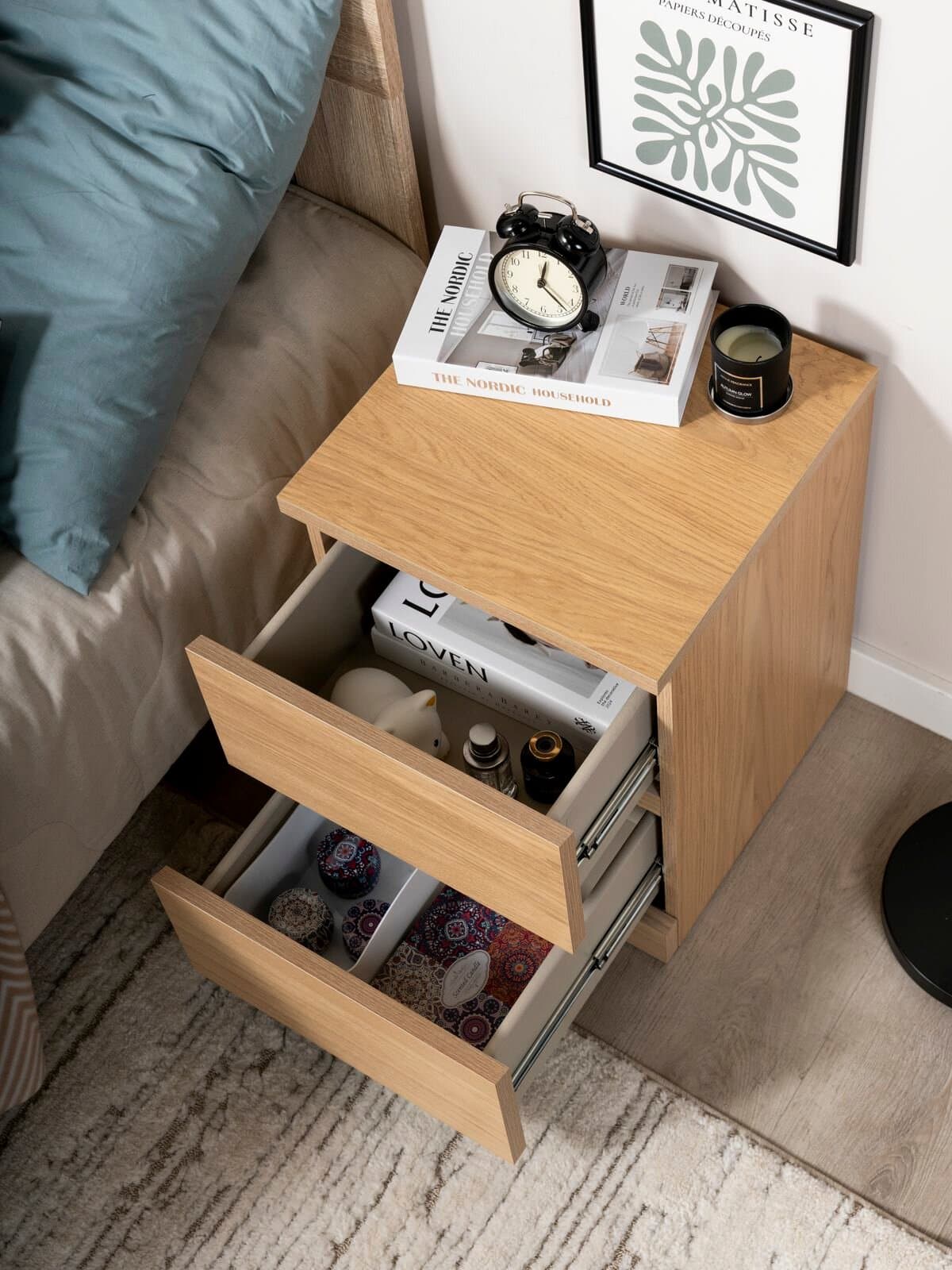Тумба прикроватная Варма, 2 ящика, 40х55х40 см, шпон натурального дерева, дуб беленый 7