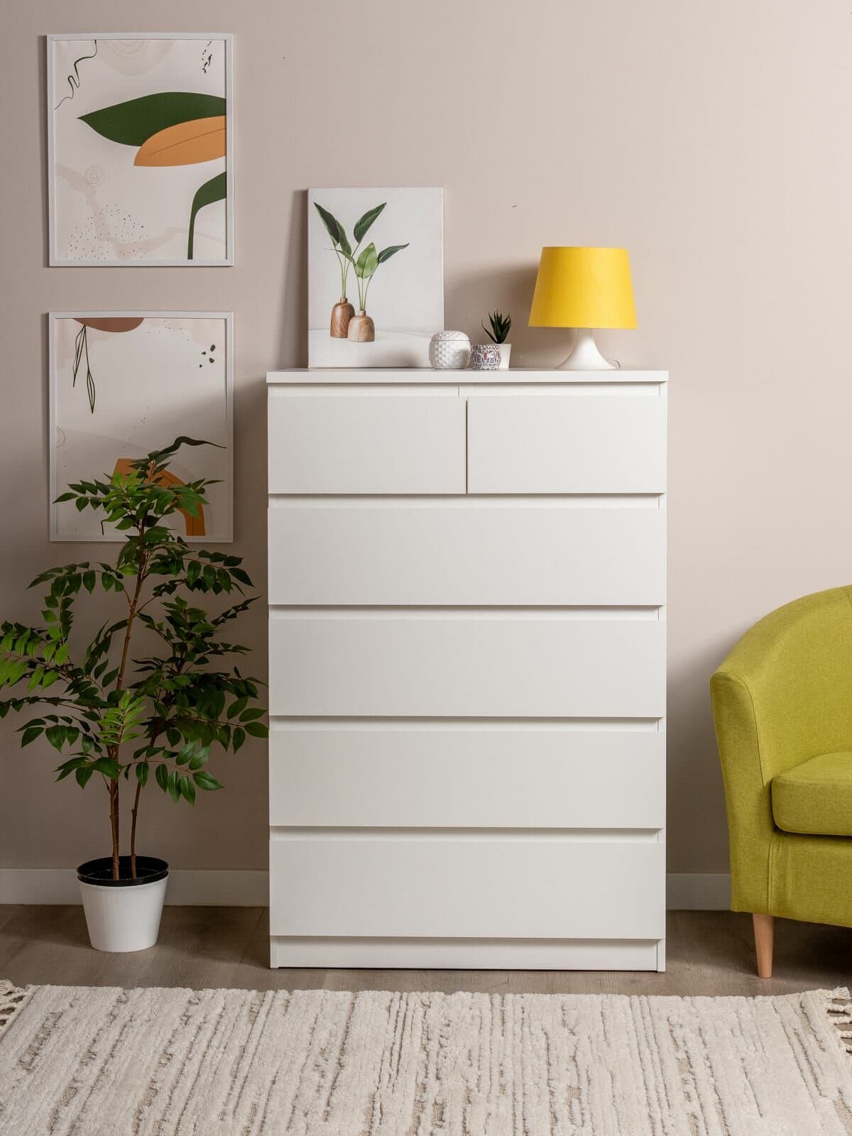 Комод Мальта, 4+2 ящика, с доводчиками, 80х48х121 см, белый