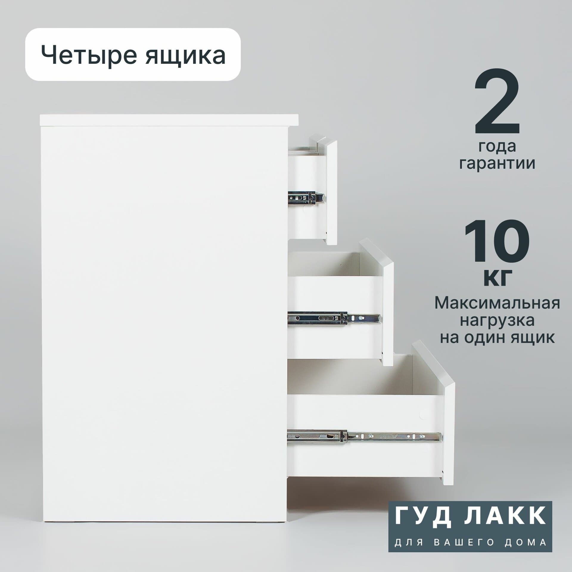 Комод Мальта, 2+2 ящика, с доводчиками, 80х48х76 см, белый 19