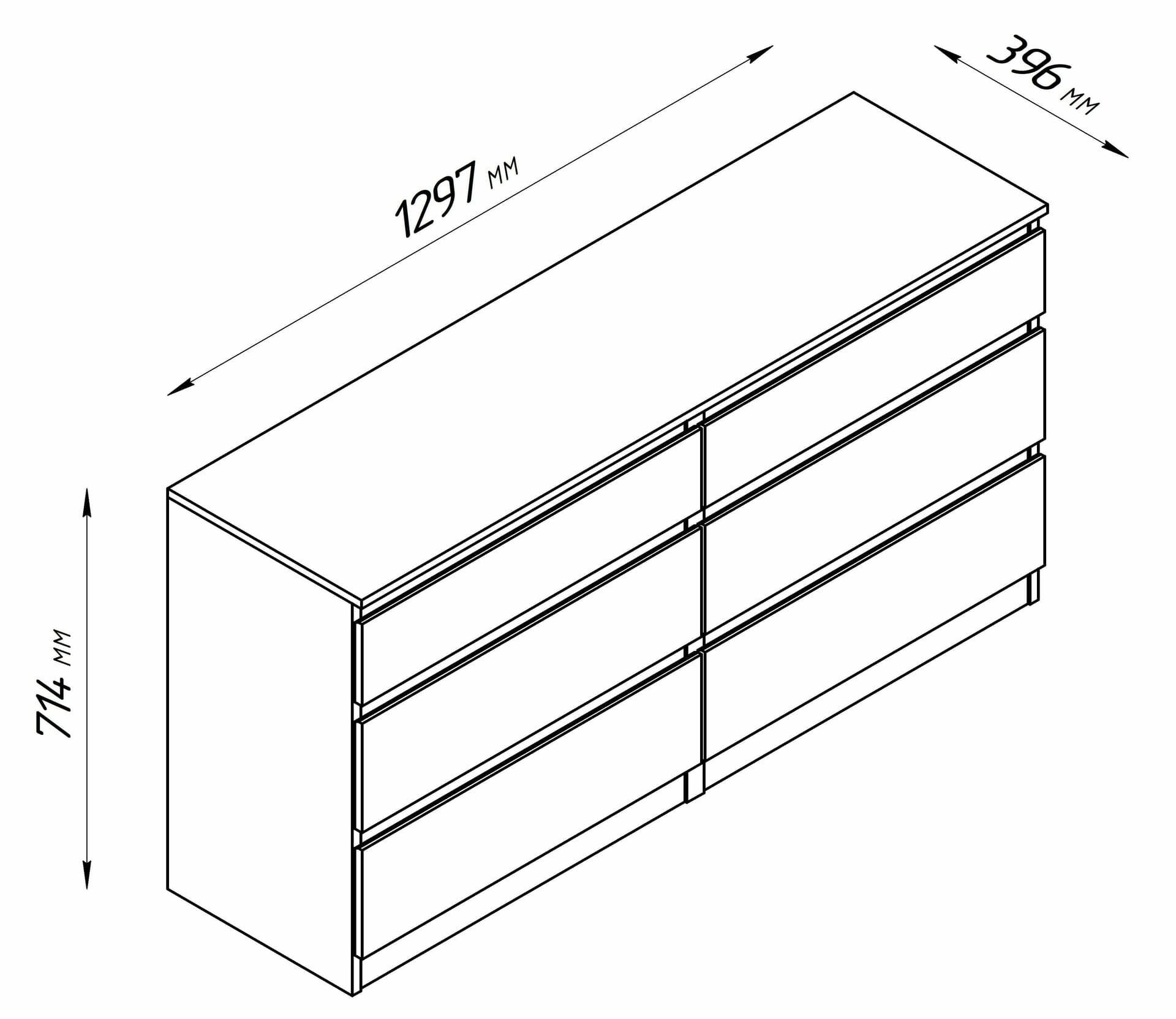 Комод Кастор, 6 ящиков, 129х40х71 см, дуб сонома 19