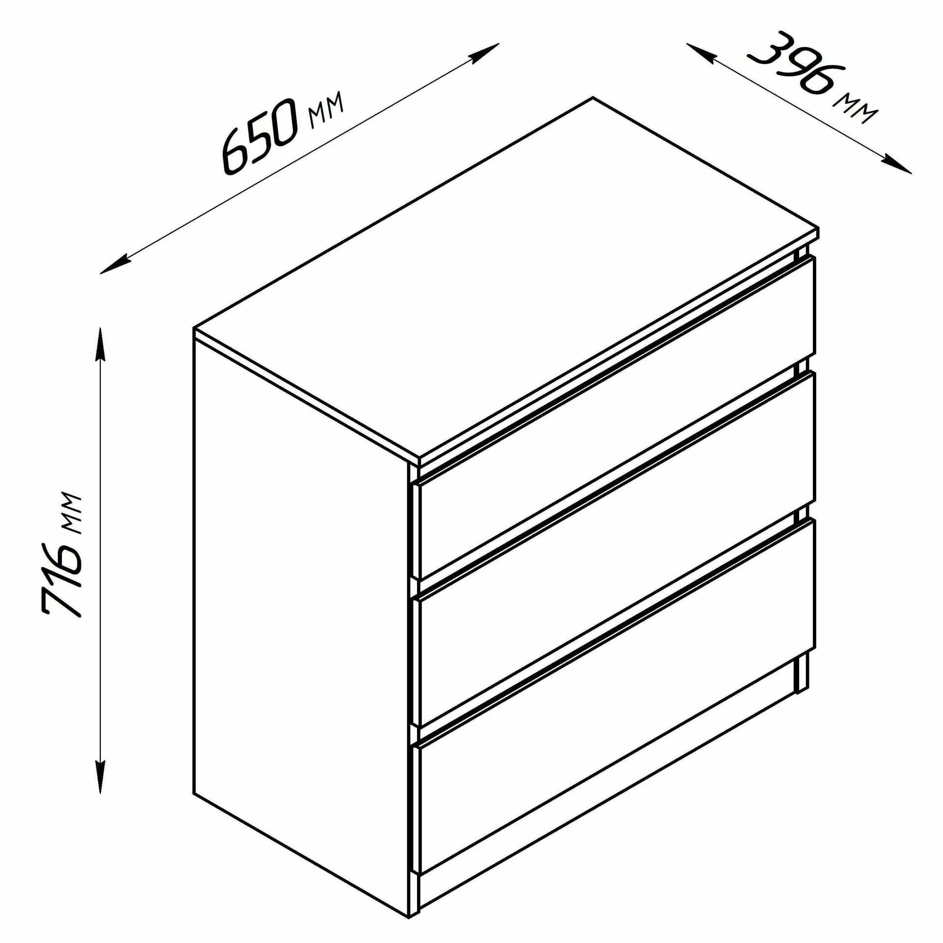 Комод Кастор, 3 ящика, 65х40х71 см, дуб сонома 17