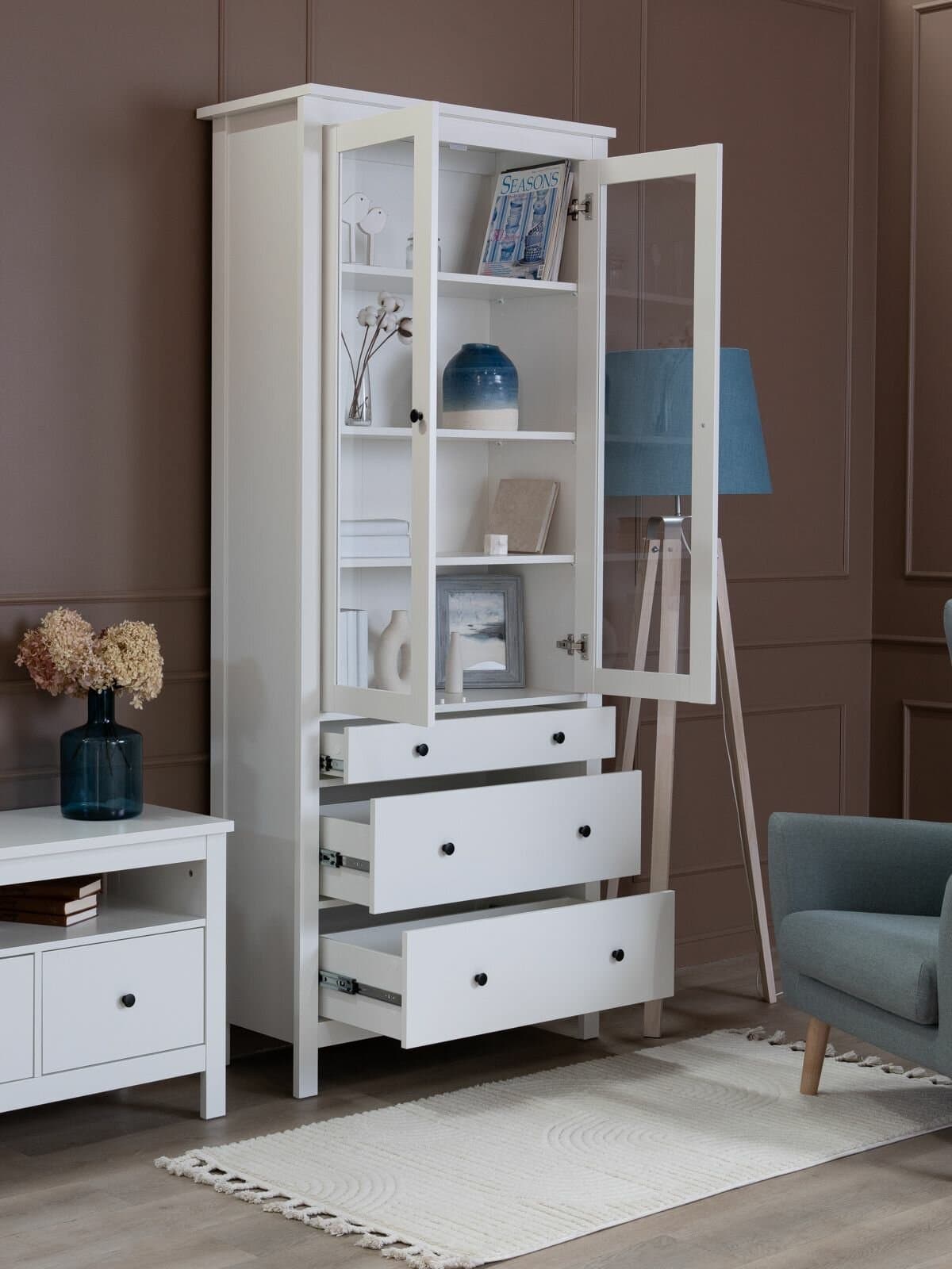 Шкаф с витриной Сага, 90х41х215 см, белый 3
