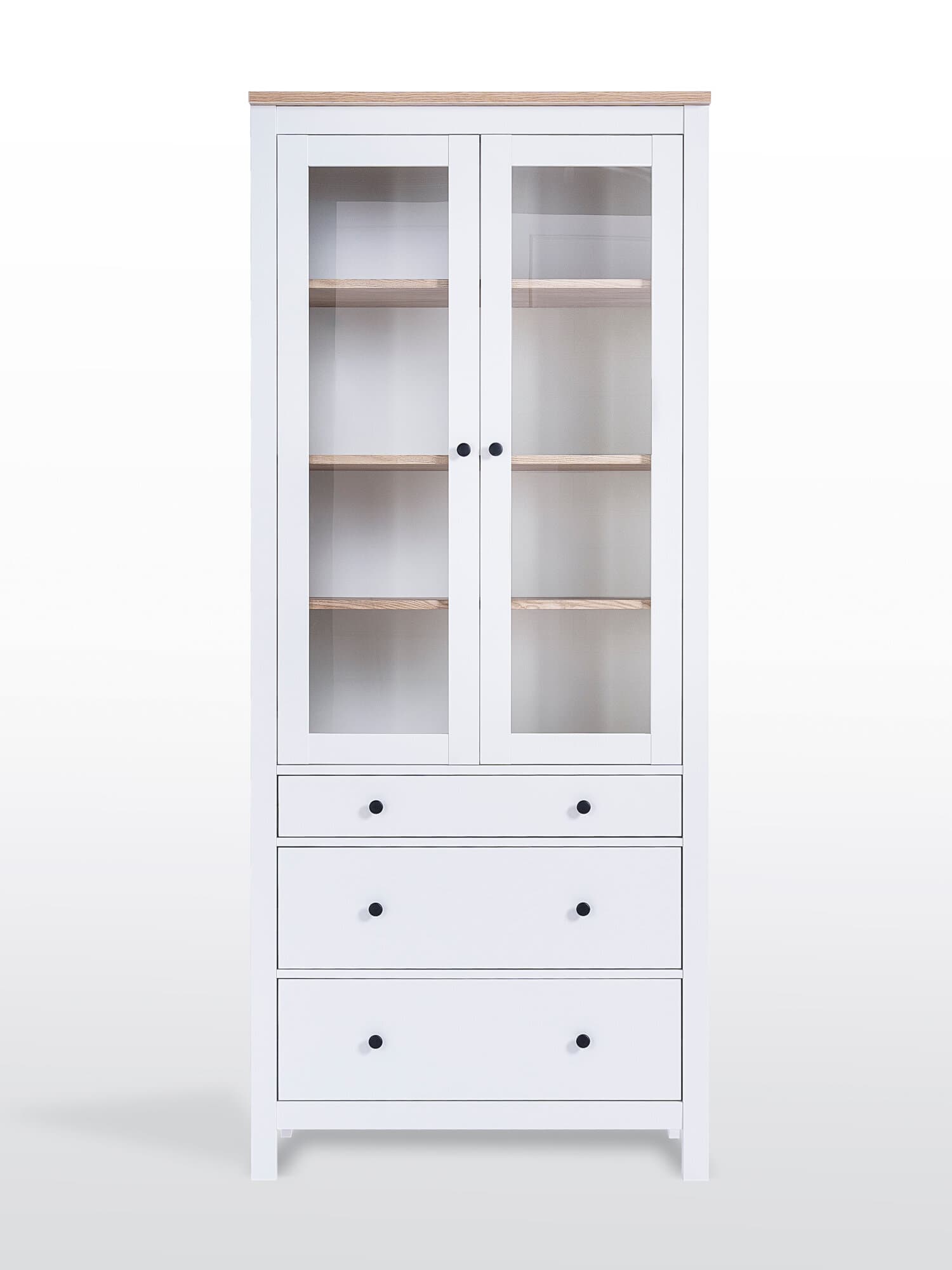 Шкаф с витриной Сага, 90х41х215 см, белый/ясень 13