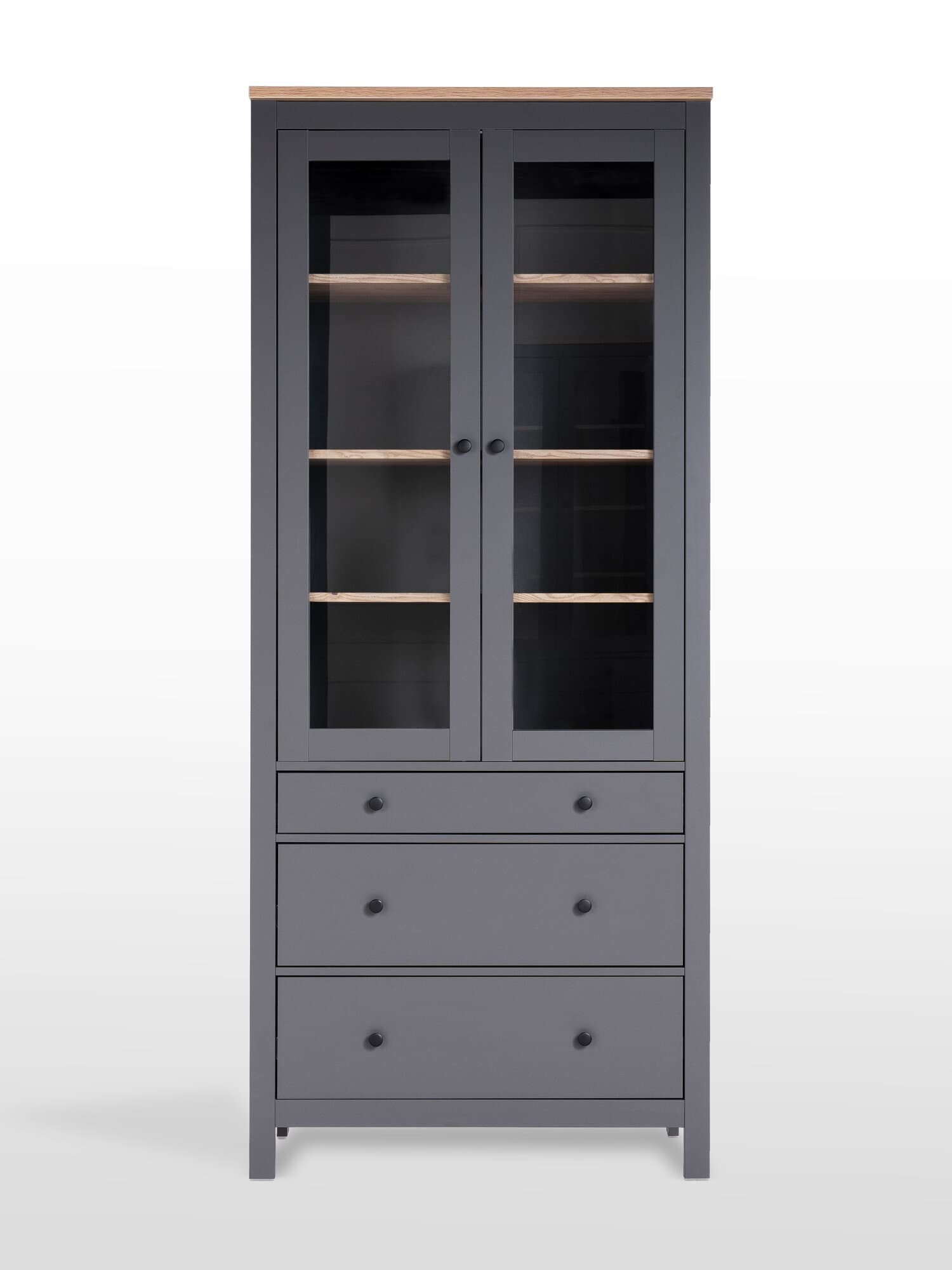 Шкаф с витриной Сага, 90х41х215 см, серый/ясень 12