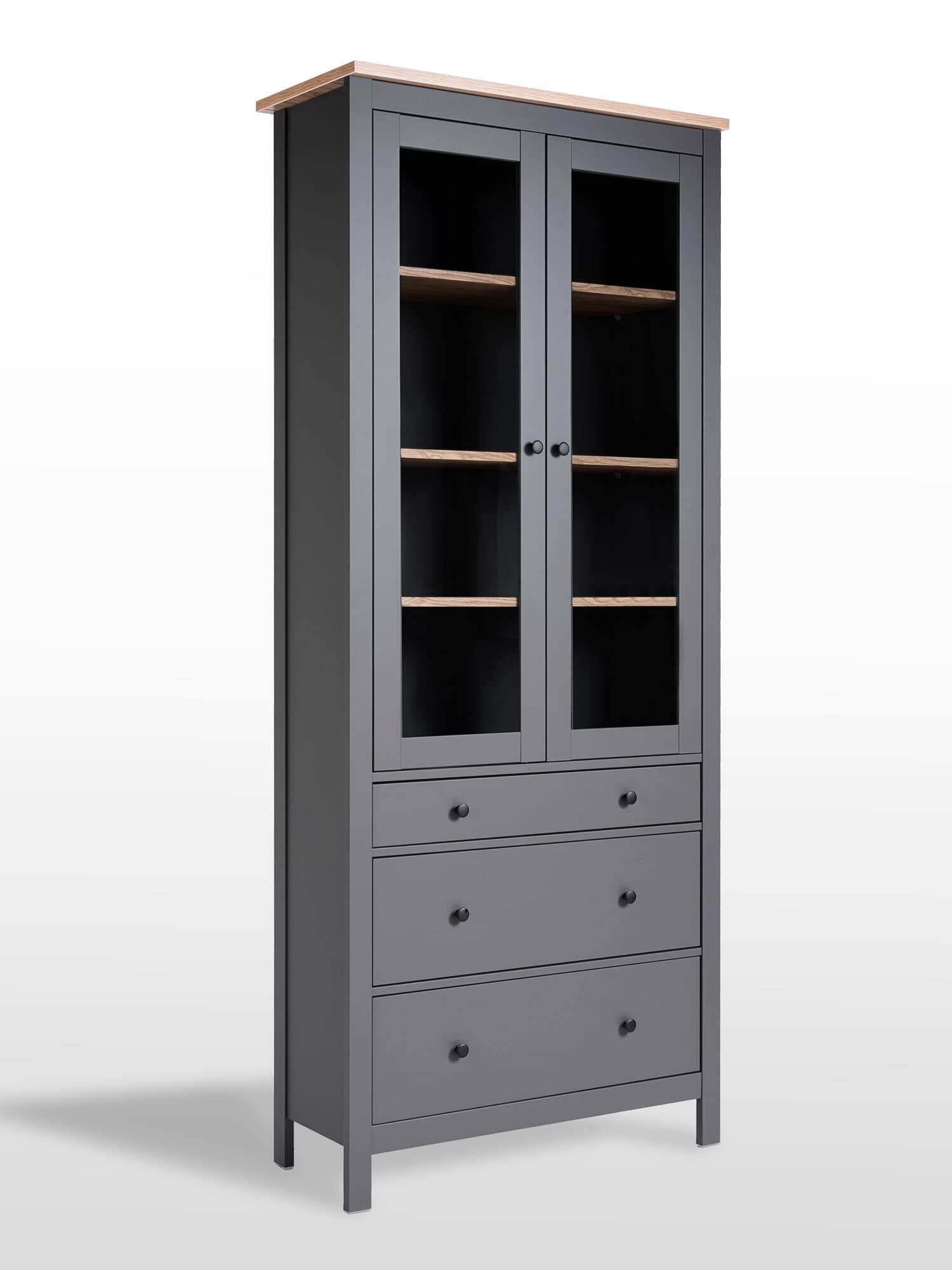 Шкаф с витриной Сага, 90х41х215 см, серый/ясень 13